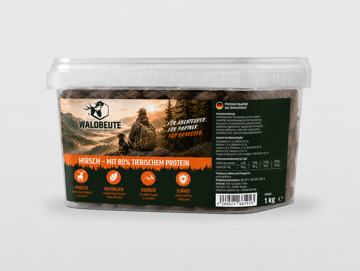 WALDBEUTE Hirsch Trockenfutter – 1kg Probiergröße