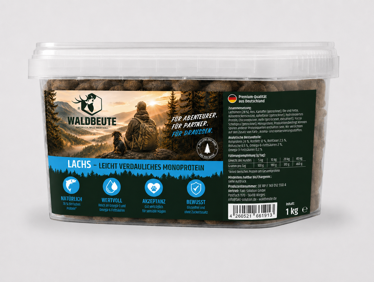 WALDBEUTE Lachs Trockenfutter – 1kg Probiergröße