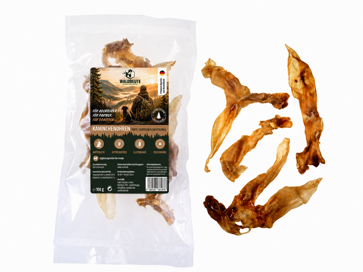 WALDBEUTE Kaninchenohren Snack vom Kaninchen – 100g Beutel