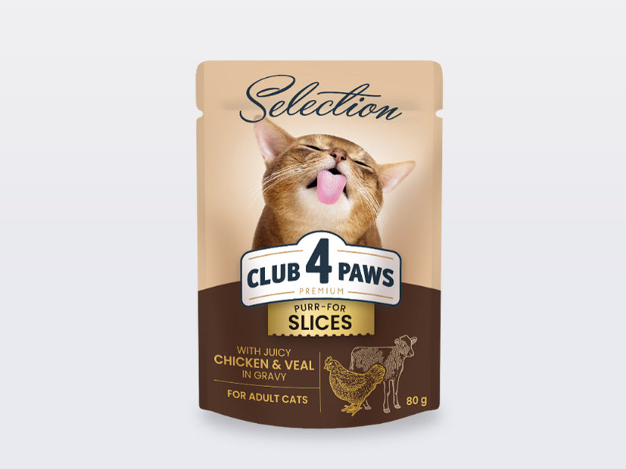 CLUB 4 PAWS Selection Happen mit Huhn und Kalb in Sauce – 80g Beutel
