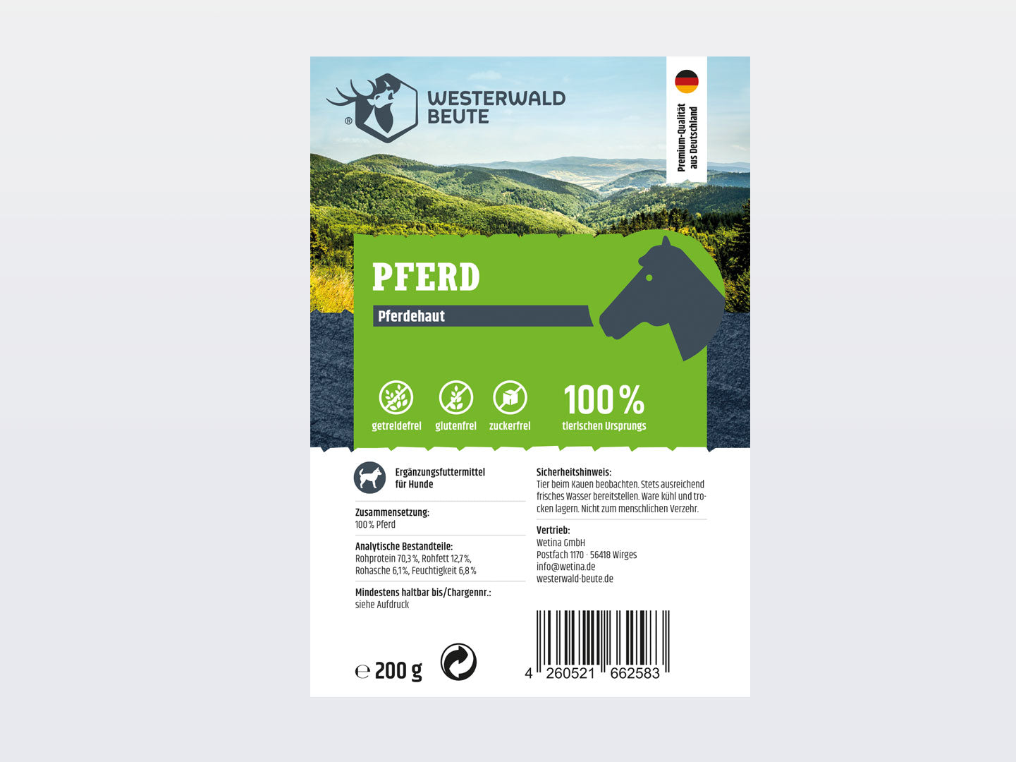 Pferdehaut Snack vom Pferd – 200g Beutel