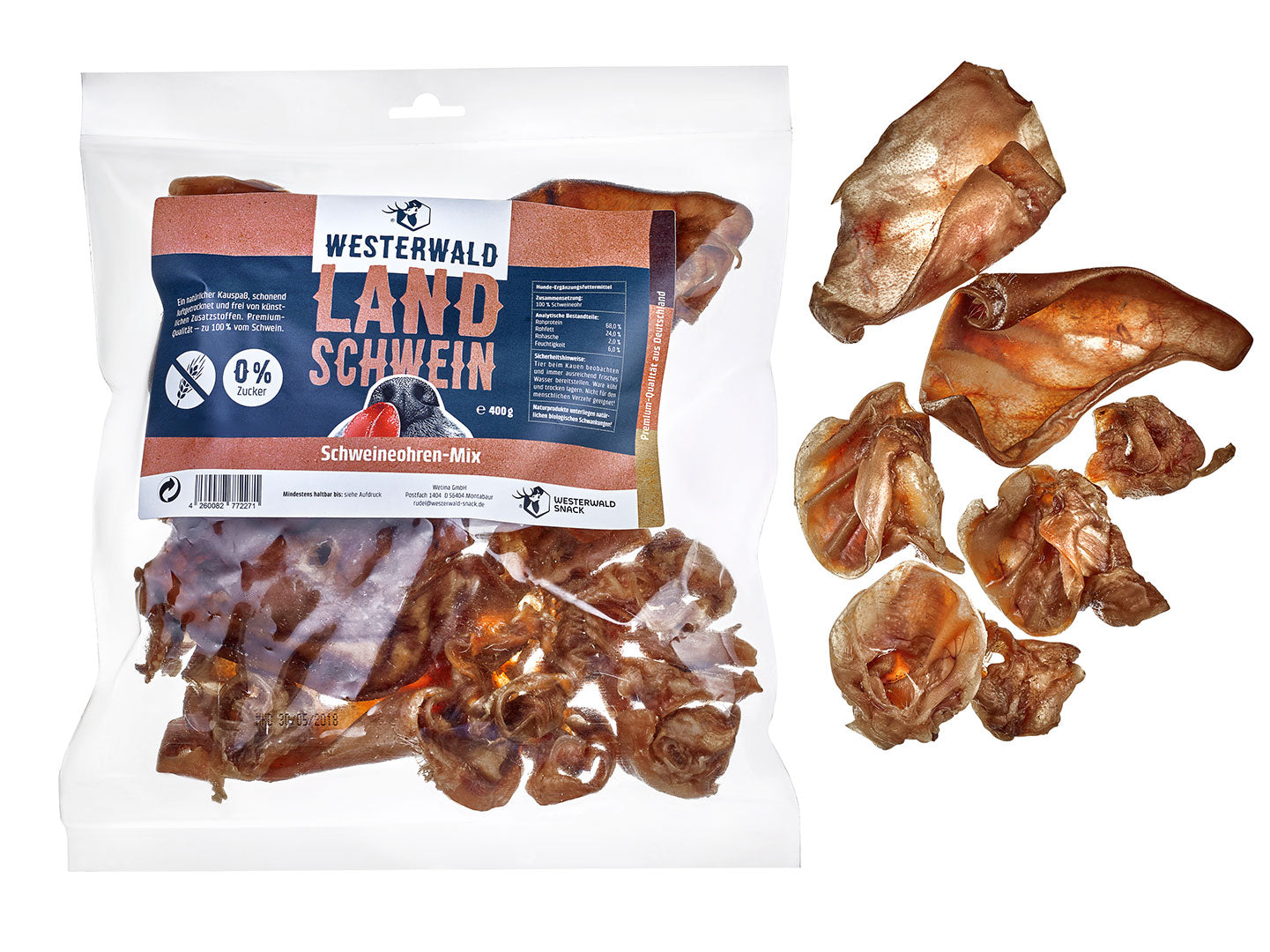 Westerwald Beute Schweineohren-Mix Snack vom Landschwein - 400g Beutel