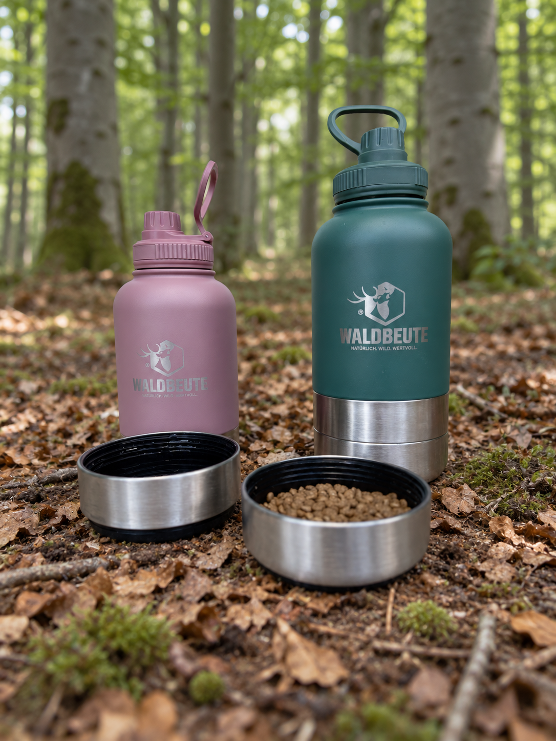 WALDBEUTE Edelstahl Flasche mit Näfpen in Grün