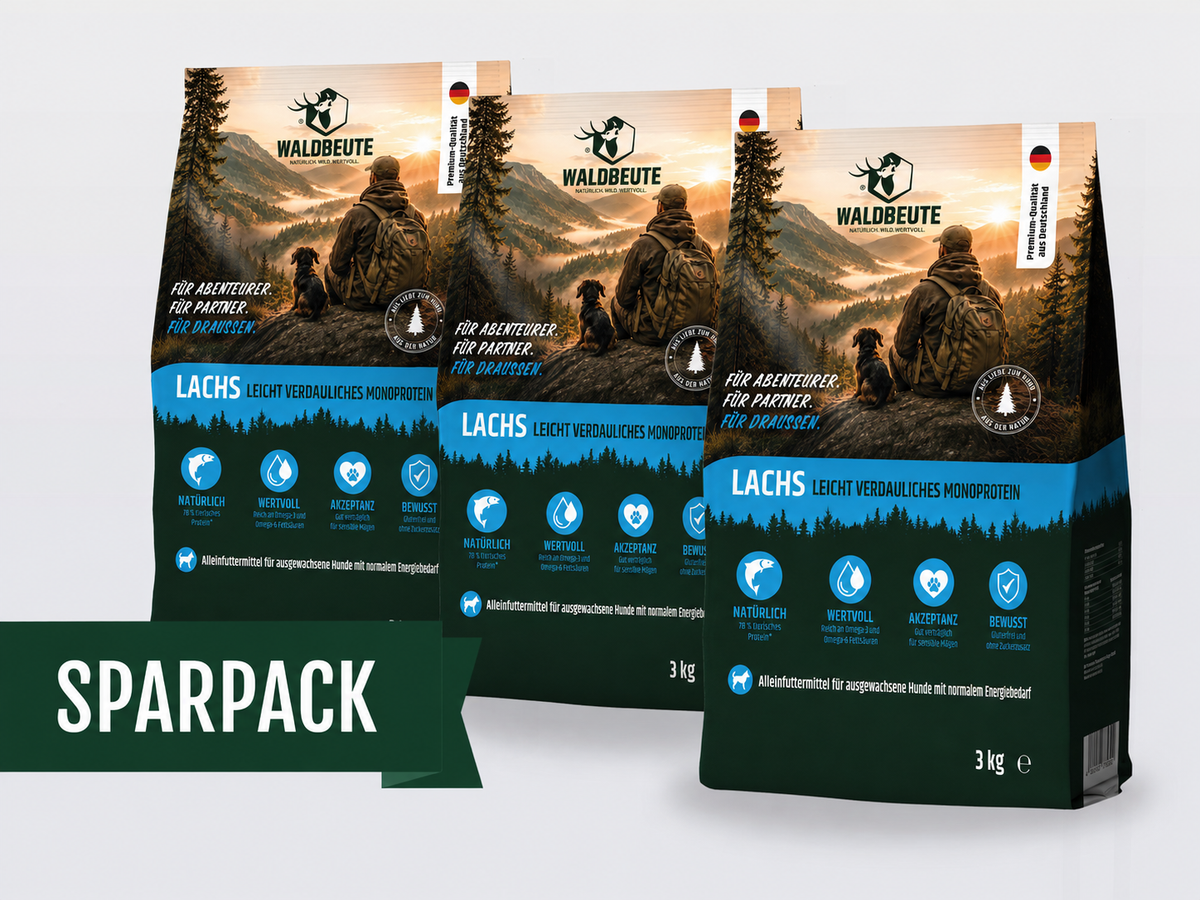 WALDBEUTE Lachs Trockenfutter – 3x3kg Beutel im Sparpack