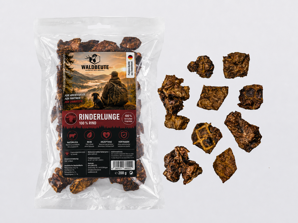 WALDBEUTE Rinderlunge Snack vom Weiderind – 200g Beutel