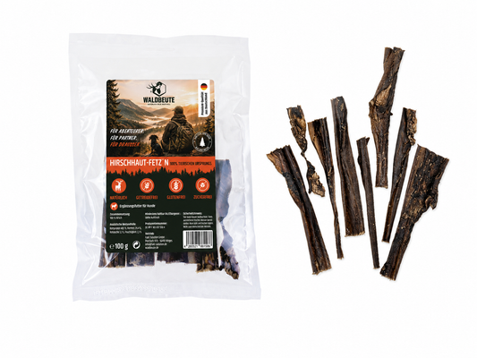 WALDBEUTE Hirschhaut Fetz'n Snack vom Hirsch – 100g Beutel