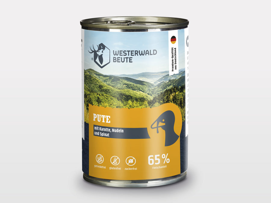 Pute mit Karotten, Nudel und Spinat – 400g Dose *neue Rezeptur*