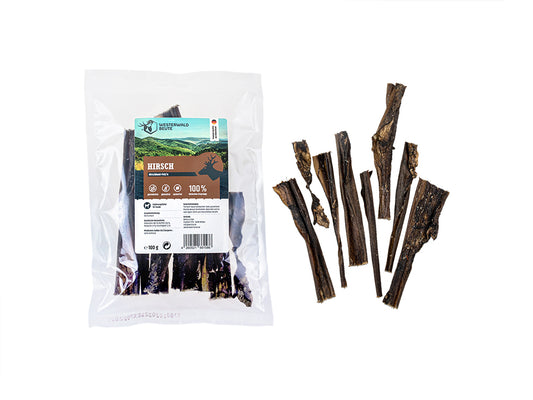 Hirschhaut Fetz'n Snack vom Hirsch – 100g Beutel