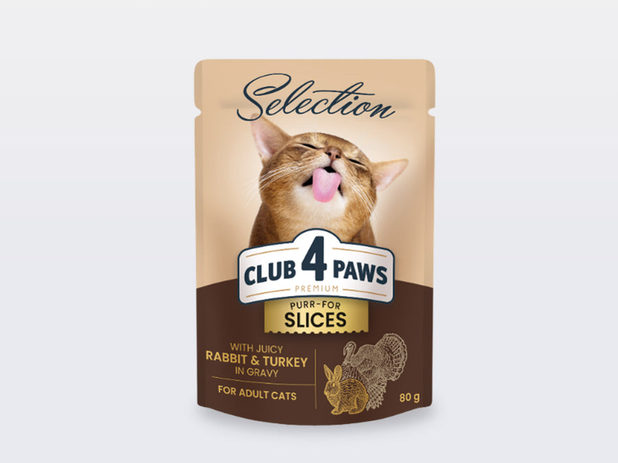 CLUB 4 PAWS Selection Happen mit Kaninchen und Truthahn in Sauce – 80g Beutel