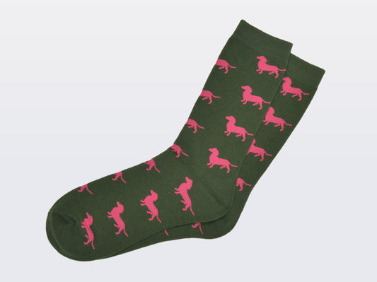Socken "Paula" - grün mit pinken Dackeln