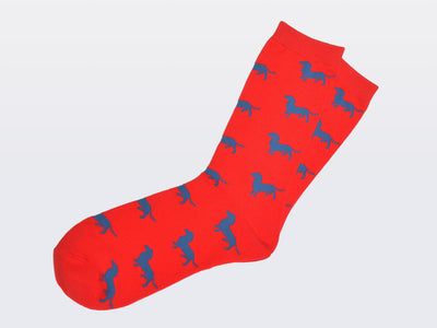 Socken "Paula" - rot mit blauen Dackeln