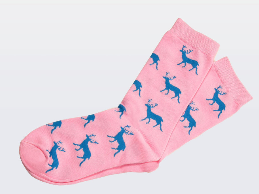 Socken "Hirsch" - rosa mit blauen Hirschen