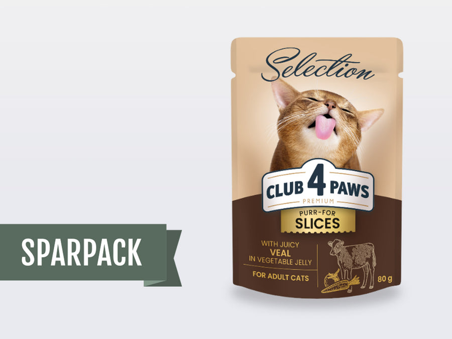 CLUB 4 PAWS Selection Happen mit Kalb in Gemüse-Jelly – 12 x 80g Beutel im Sparpack