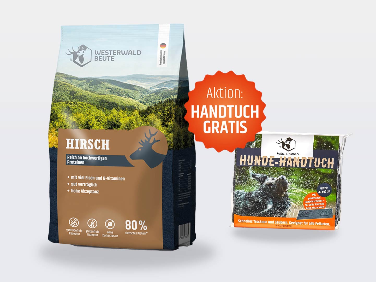 Hirsch Trockenfutter – 3kg Beutel + Hunde-Handtuch gratis